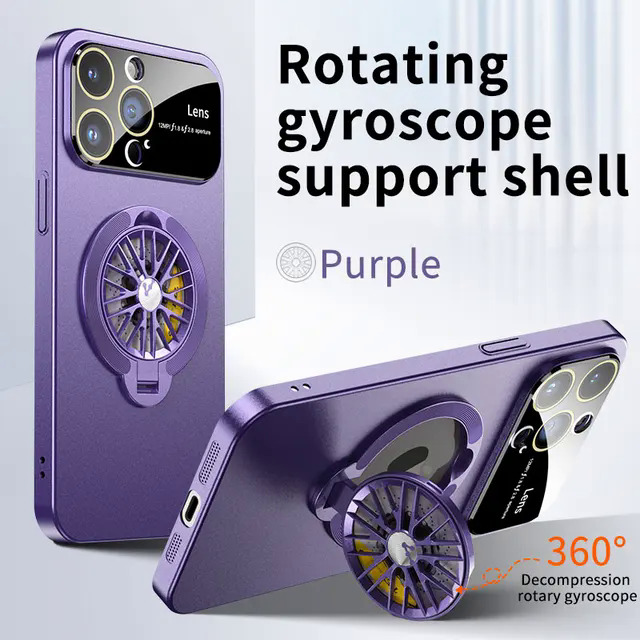 【Buried Buzie】Gyroscope Magnetic Stand Phone Case For iPhone 11 12 13 14 15 Pro Max Plus Lens Protection Frosted PC Rotatable Gyro Cover Funda. 