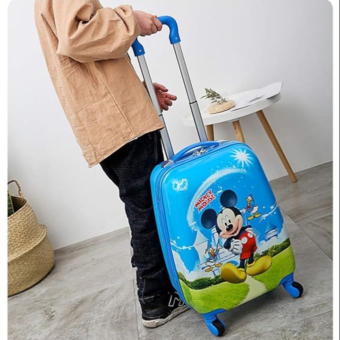 16 inch Small Polycarbonate Cartoon Wheeled Luggage Suitcase Children  School Bag Travel Trolley Bag, Blue