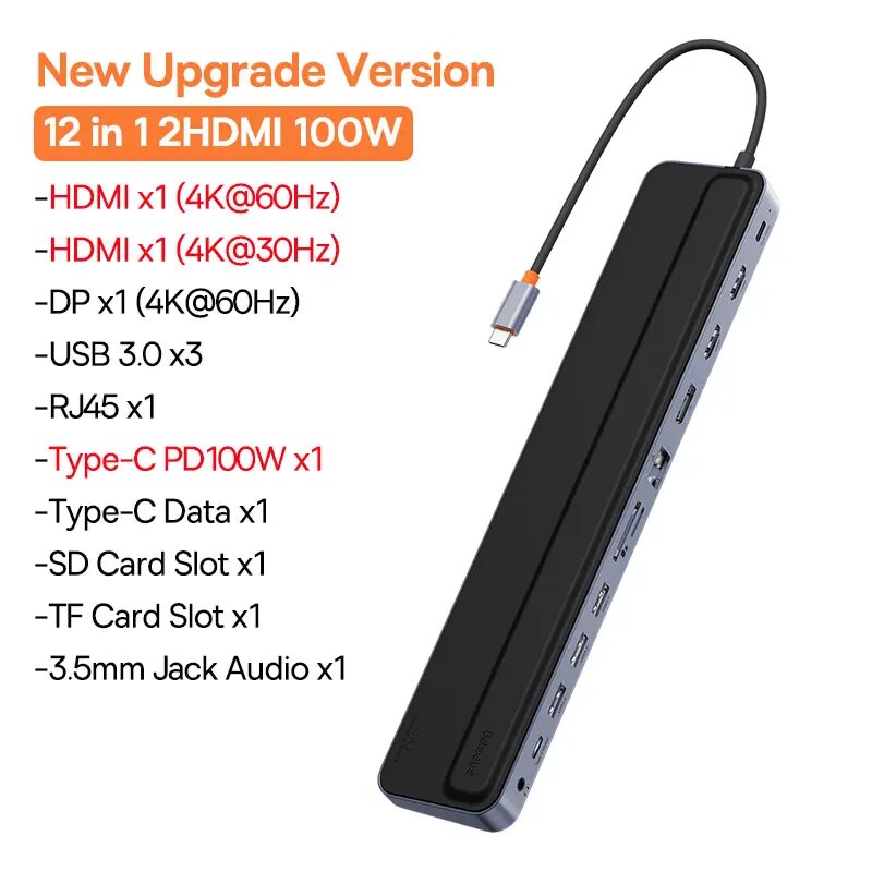 Baseus USB C Hub to HDMI-compatible USB 3.0 Docking Station for MacBook Pro iPad Pro USB HUB PD 100W/60W Adapter for Laptop. 