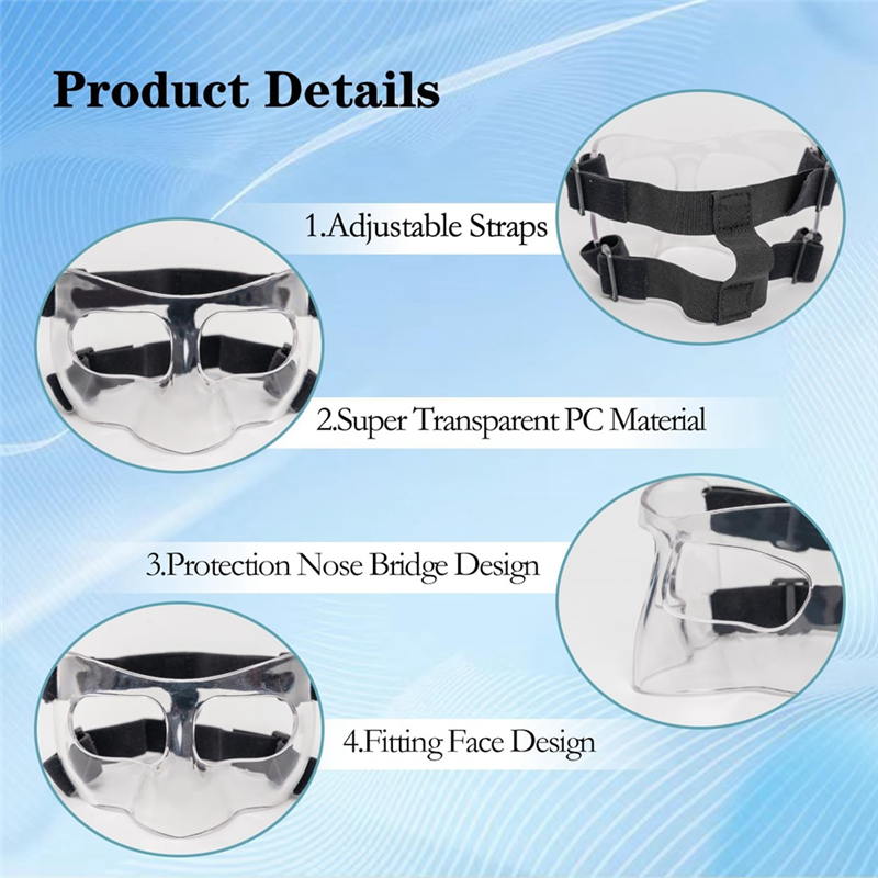 Sports Face Guard, Nose Guard for Broken Nose, Basketball Football Softball Training Face Protect Shield, Easy Install Easy to Use Clear Close. 