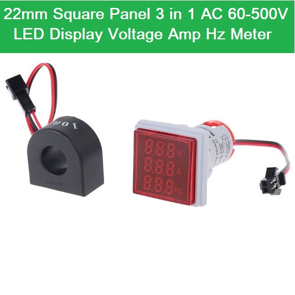 3 In 1 VOLT AMP Hz Meter Panel Mount 22mm Square Panel 3 in 1 AC 60-500V 0-100A 20-75Hz LED Digital Display Voltage Volt Current Ampere Amp Frequency Hertz Hz Meter Indicator Tools Adapters. 