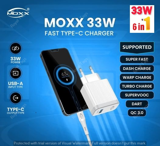 Moxx MC-33 Type C 33watt  Super Fast Charger For DASH WRAP DART TURBO CHARGE  With Warranty