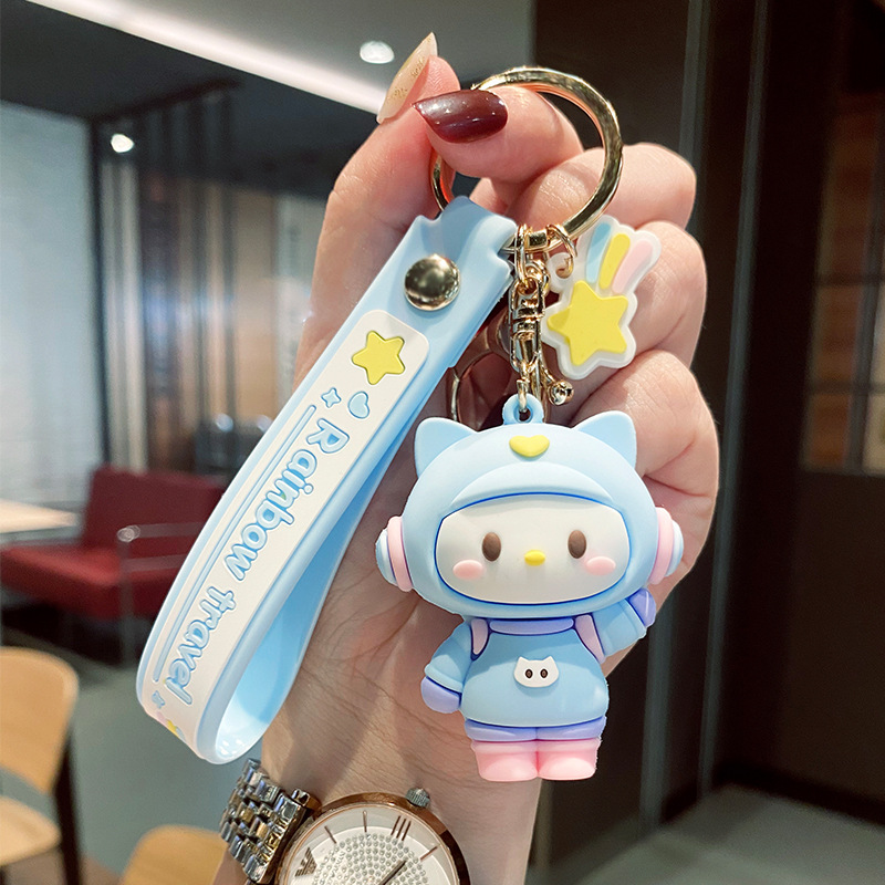Personality, cool soft rubber, interstellar cat, cute keychain, creative car key ring, chain, cartoon, kitten, bag, bag, ornament