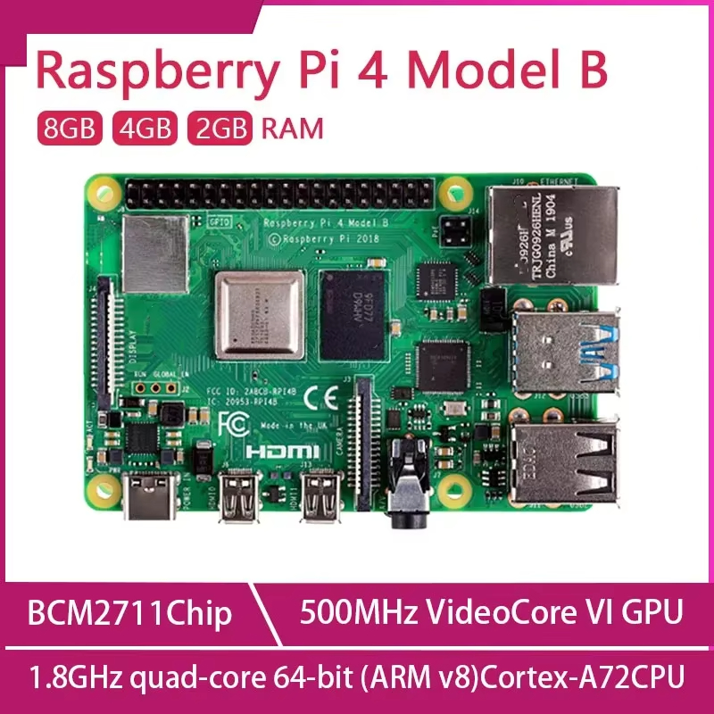 Raspberry Pi 4b  1GB/2GB/4GB/8GB RAM 64-bit 1.5GHz quad-core cpu Support WIFI Bluetooth 5.0 Development Board
