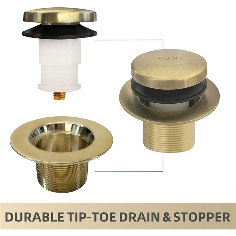 1Set Bathtub Drain Gold Tip Toe Bath Tub Drain Kit with Two-Hole Overflow Faceplate Bath Tub Drain Set Stainless Steel + Copper Brushed Gold. 