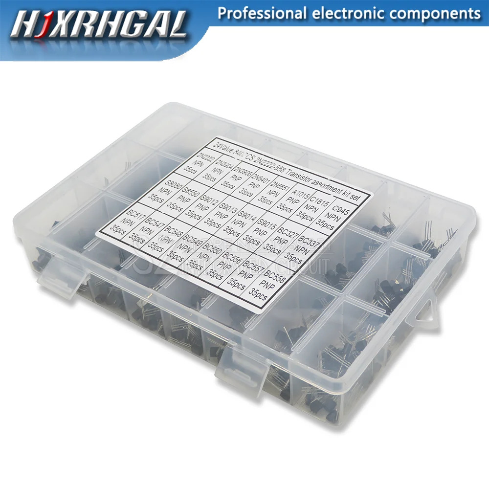 840PCS 24Values TO-92 Transistor Assortment Kit BC327 BC337 BC547 transistor 2N2222 3904 3906 C945 transistors pack. 