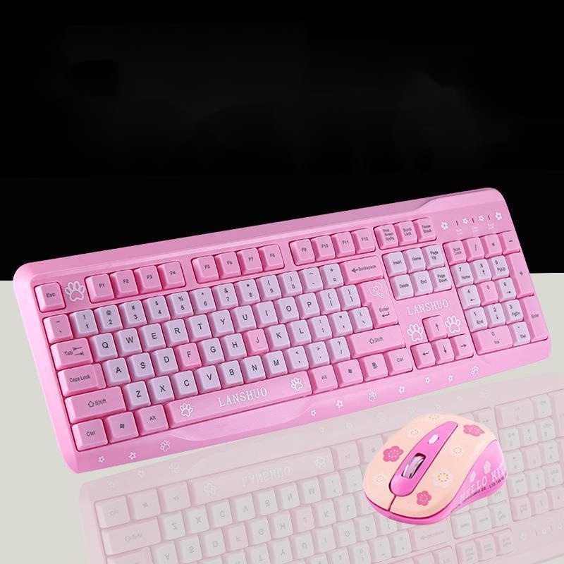 Hello Kitty Cartoon Waterproof Keyboard and Mouse Set Combo Mute Pink Keyboard 104 Keys Computer Gaming Keyboard for PC Laptop Notebook. 