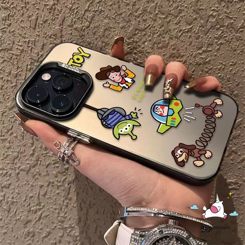 Fashion Sticker Cute Alien Buzz Lightyear Phone Case Compatible for IPhone 11 14 12 15 13 Pro Max XR X XS Max 14 15 Plus Cartoon Toy Story Luxury Plating Metal Shockproof Soft Cover. 