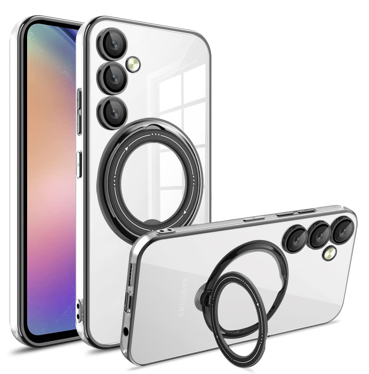 Applicable to Samsung A55 Electroplating Transparent Phone Case Bright Shield Magnetic Suction Bracket Soft Protective Sleeve
