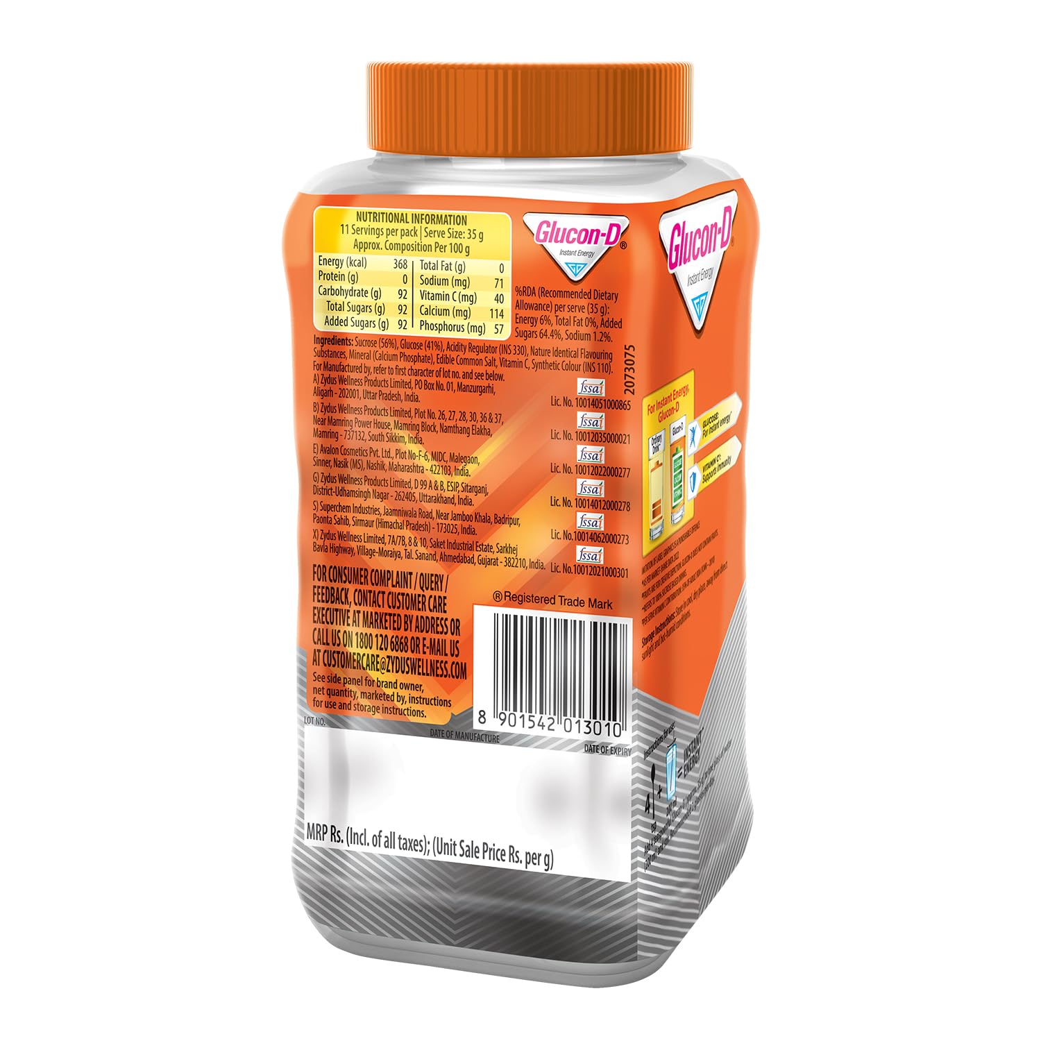 Glucon-D Tangy Orange Glucose Powder(400g, Jar). 