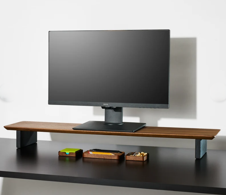 Monitor Riser, Dual Monitor Stand, Desk Shelf in Black Oak, Monitor Riser for Desk Organization, Dual Monitor Desk Stand for Computer Monitors, Home Office and Desk Decor HWD 6x36x10". 