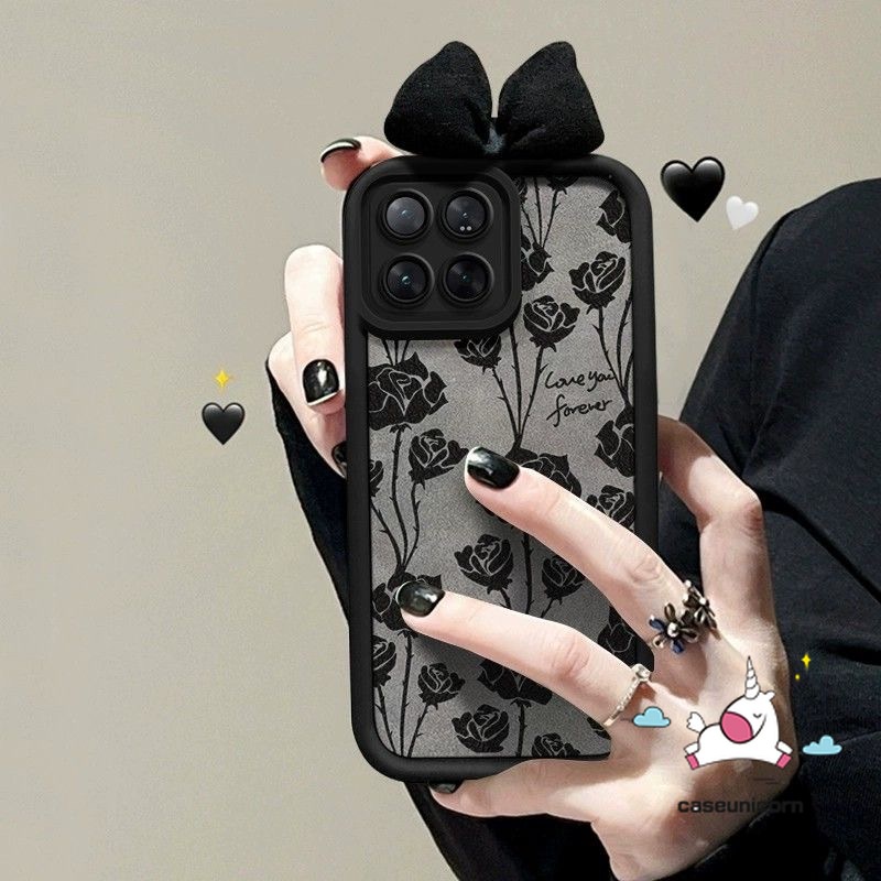 Retro Black Rose Art Flower 3D Bow Case Compatible For IPhone 7Plus 15 11 14 13 12 Pro Max XR 15 6 8 6S 7 Plus XS Max X SE 2020 English Fresh Floral Angel Eye Soft Cover. 