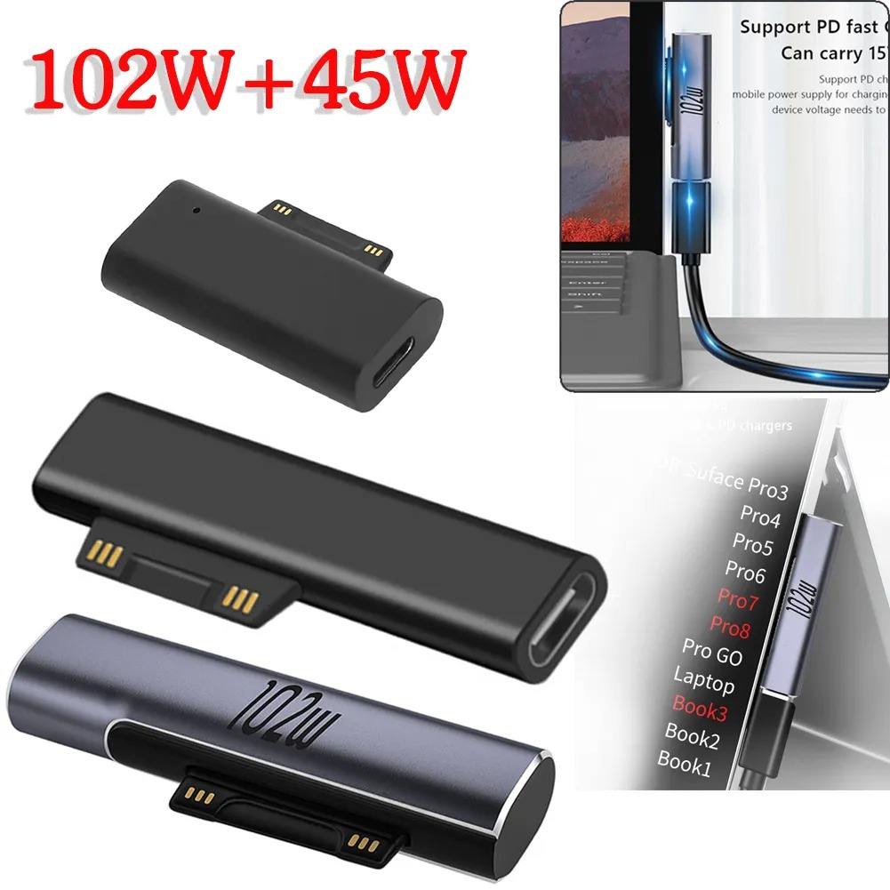For Microsoft Surface Pro X 8 7 6 5 4 3 Go Book to USB Type C PD Fast Charging Plug Converter 15V/3A USB C Charger Power Adapter. 