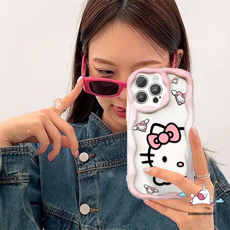 Cartoon Cute Hello Kitty Phone Case Compatible For Realme C53 C11 C17 C12 C3 C25s C20 C25 C51 C21Y C15 C25Y 5i 7i 5s 9i 6i 5 C31 C1 C55 C21 C33 C20A C30 Creative Sweet Cat 3D Wavy Curved Edge Cover. 