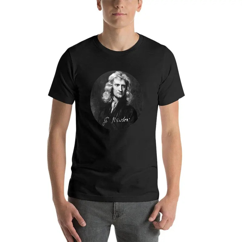 Isaac Newton portrait with signature T-shirt sweat shirts graphic tees kawaii clothes plus size tops mens funny t shirts. 