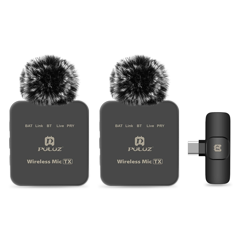 PULUZ Wireless Lavalier Microphone Black Wireless Lavalier Microphone C-One for Two (Rechargeable Version). 