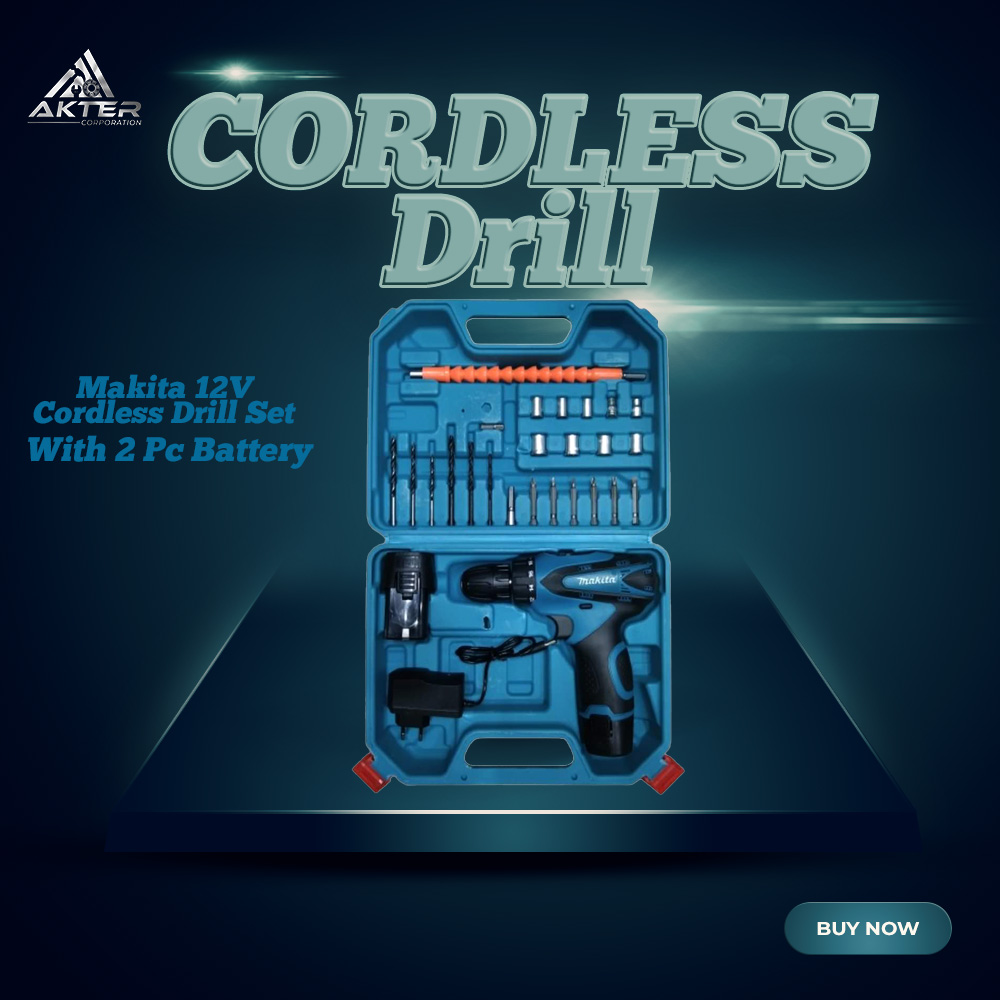 Makita Cordless Drill Machine Set - 25pcs With 12V Double Battery. 