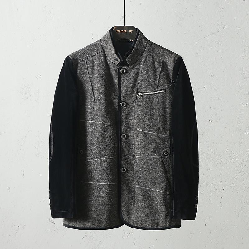 Yi Net Preferred Quality Men's Clothing Men's Business Casual Woolen Stitching Button Stand Collar Suit Jacket. 