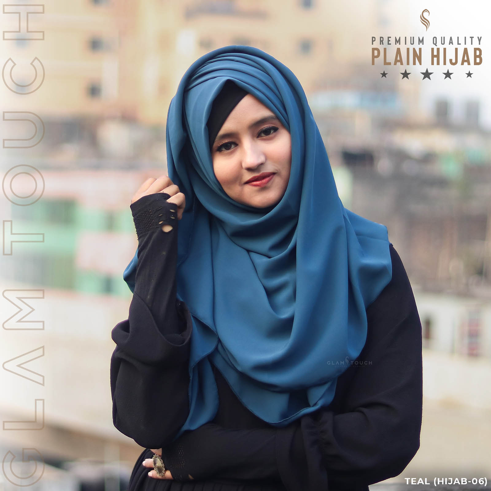 Glam Touch - Premium Quality Full Coverage (80x30) Diamond Georgette Hijab. 
