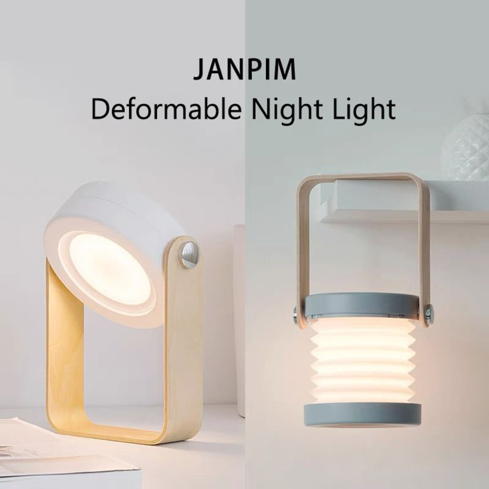 Reading Portable Lantern Lamp Creative Wooden Handle Telescopic Folding Led TouchLamp Charging Night Light. 