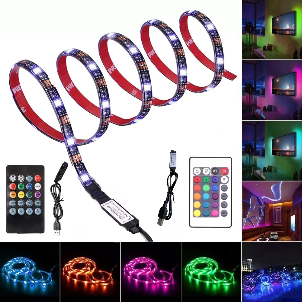 USB 5V LED Strip Lights RGB Music Sync Flexible Tape IR Remote Control Ribbon For Holiday Room TV PC Monitor Backlight Decor
