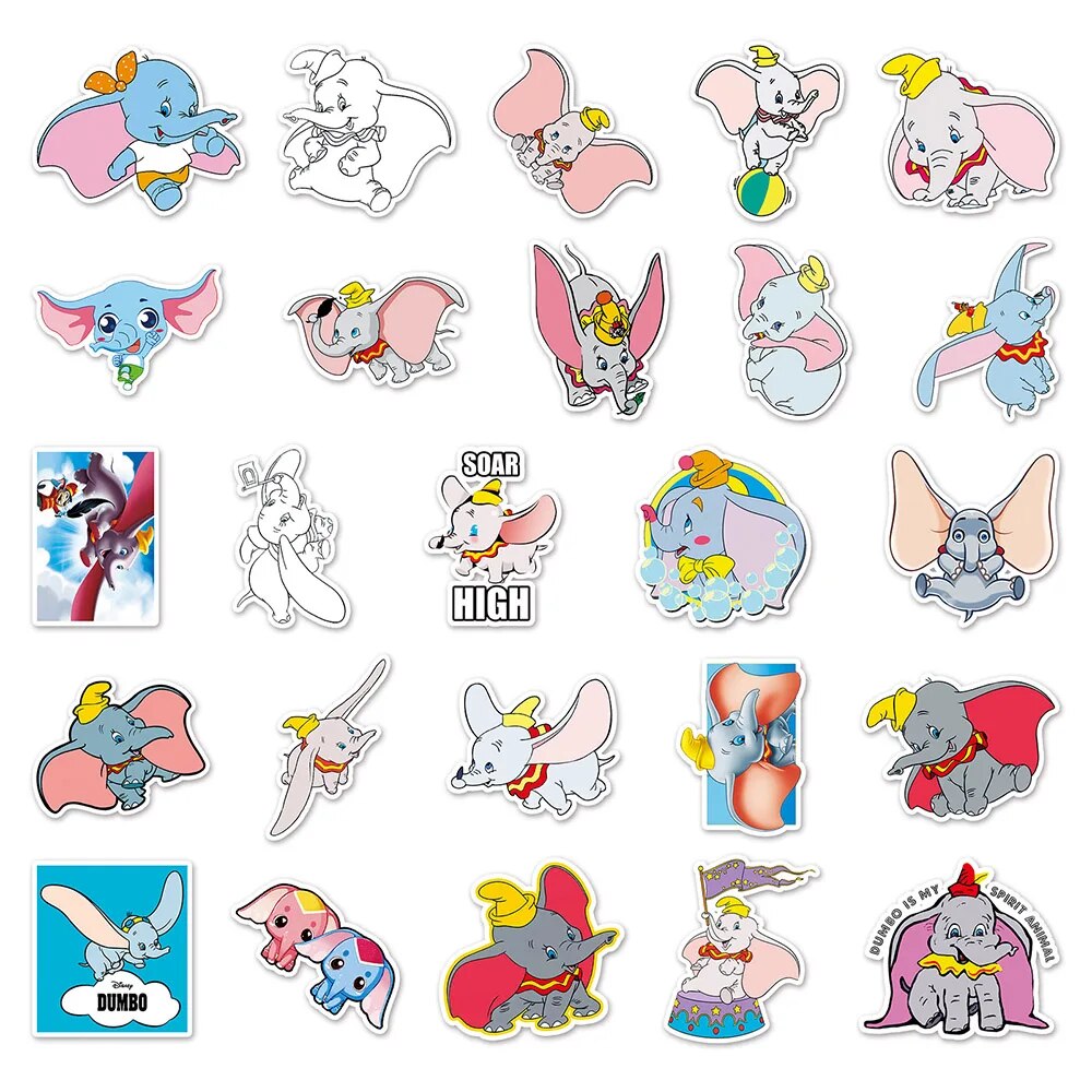 10/30/50pcs Disney Cute Cartoon Dumbo Stickers Decal Kids Toy Scrapbook Diary Phone Laptop Guitar Graffiti Waterproof Sticker. 