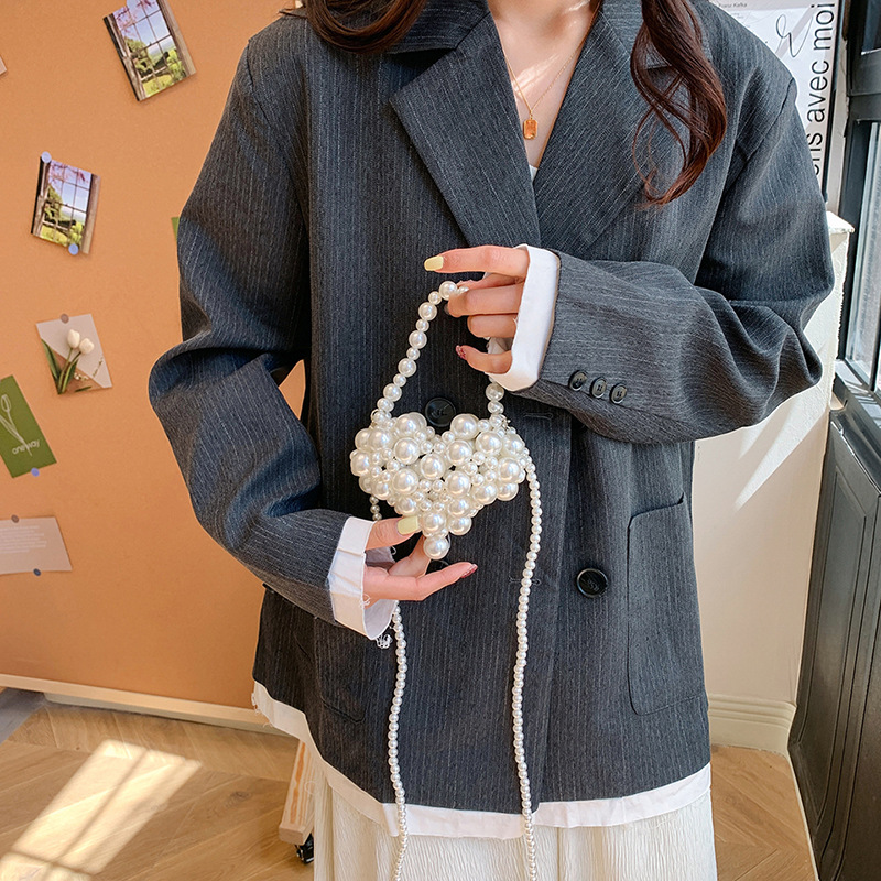 Beaded mini crossbody heart shape girl hand 024 new love pearl bag women's 2 bag fairy handmade bag tide. 