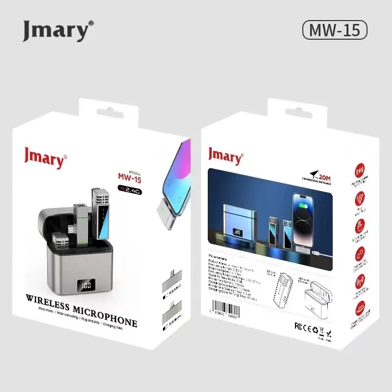 Jmary MW-15 2.4GHz Dual Wireless Microphone For Mobile Available in USB-C With Charging Case. 