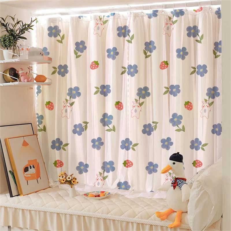 Shading Cloth Bay Window Bedroom Curtain with Rod Full Set Punch-Free Installation Small Window Simple Rental ins Short Style. 