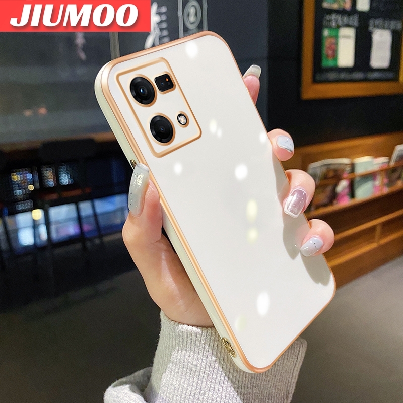 JIUMOO For OPPO Reno 7 4G F21 Pro 4G Case Macaron Color New Design Soft Silicone Square Phone Case Square Edge Pattern Luxury Plating Silicone Casing Full Cover Camera Shockproof Protection Case. 
