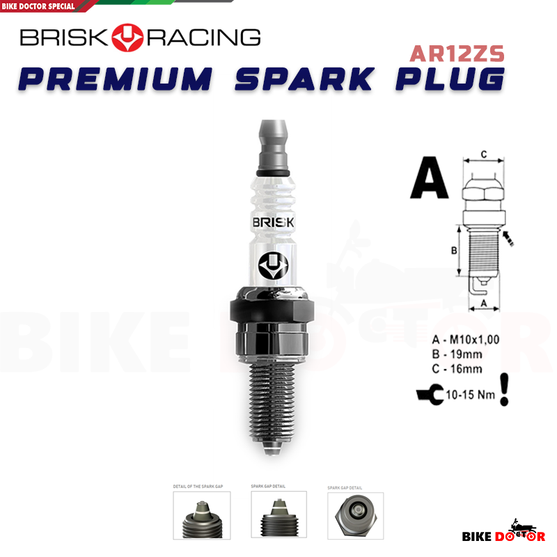 BRISK AR12ZS Multispark Premium Spark Plug for High End Motorcycle Long Thread  19 X 16 mm 1 Piece (Made in Czech Republic)