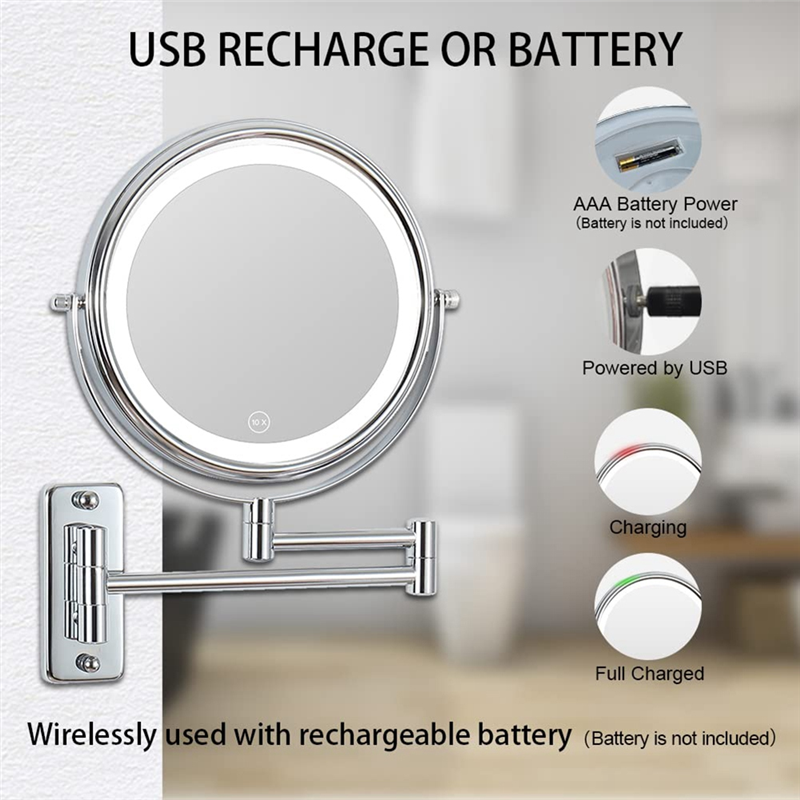 Wall Mounted Vanity Mirror 8 Inch Swivel with Extension Arm Lamp Vanity&Bathroom Mirror with 3 Color Tem. 