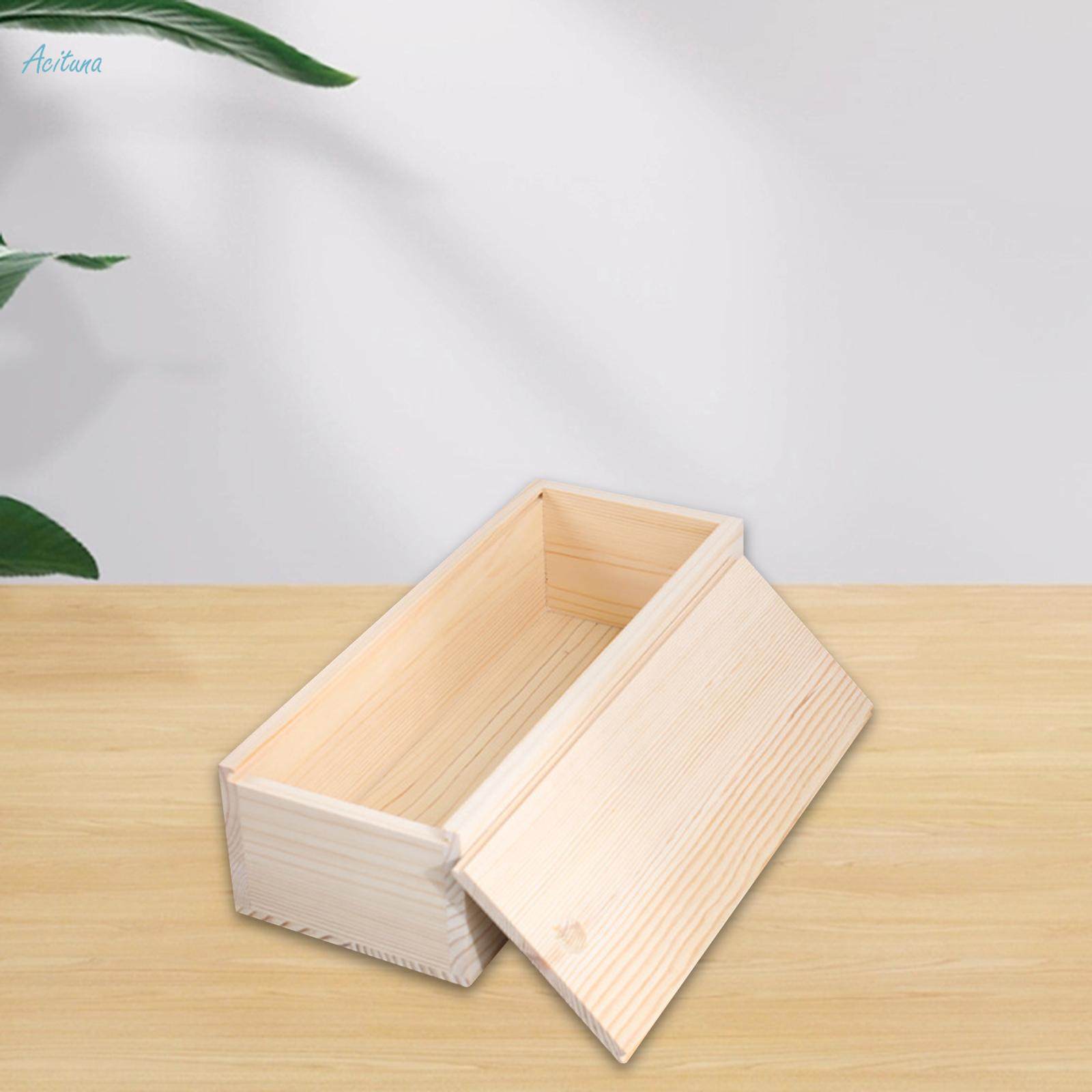 Unfinished Wooden Box Wooden Boxes for Crafts Unpainted Rectangular Empty Wood Case with Slide Lid. 