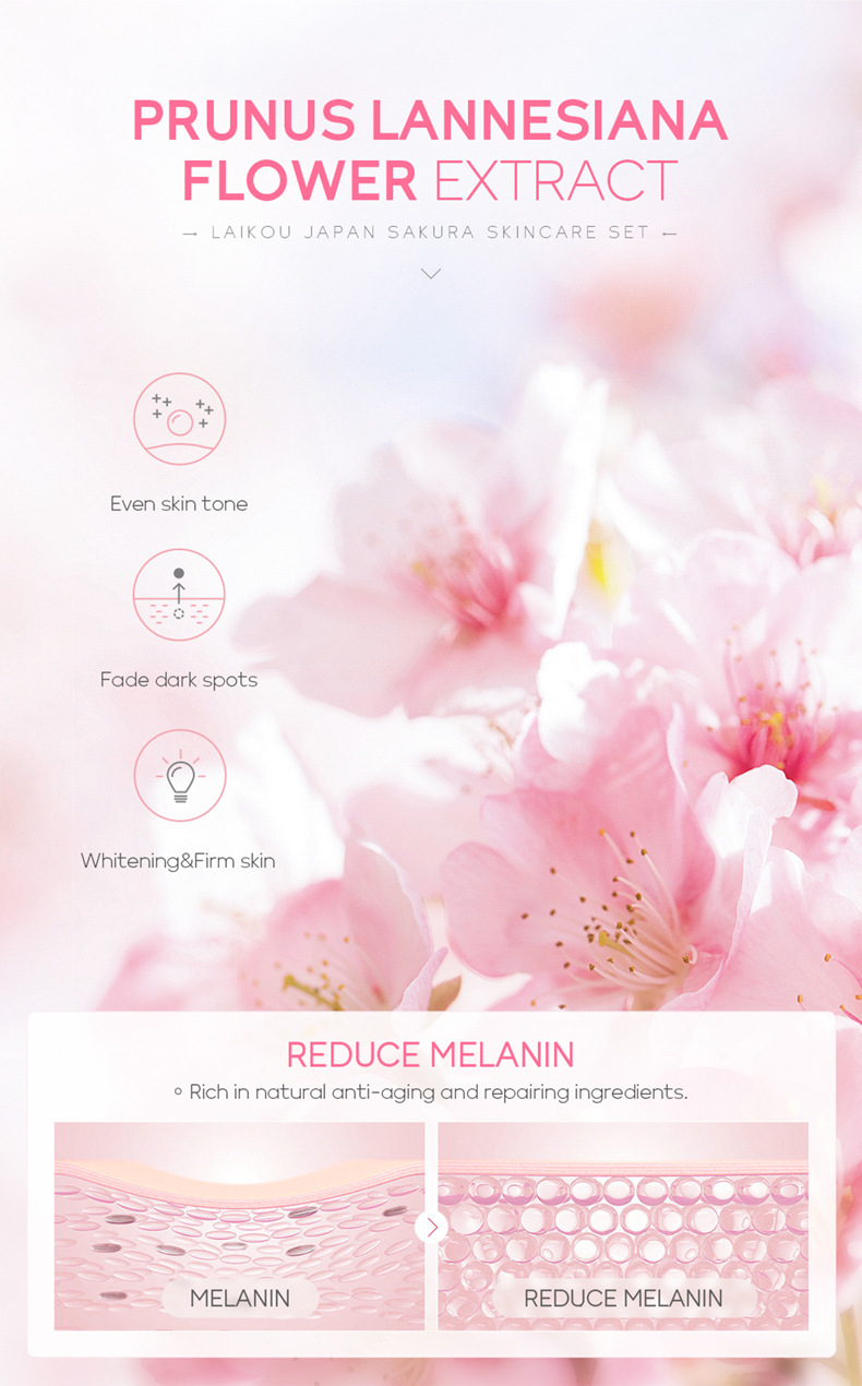 LAIKOU Face Serum Cleanser Lotion Toner Cream Japan Sakura Skin Care Set 6pcs