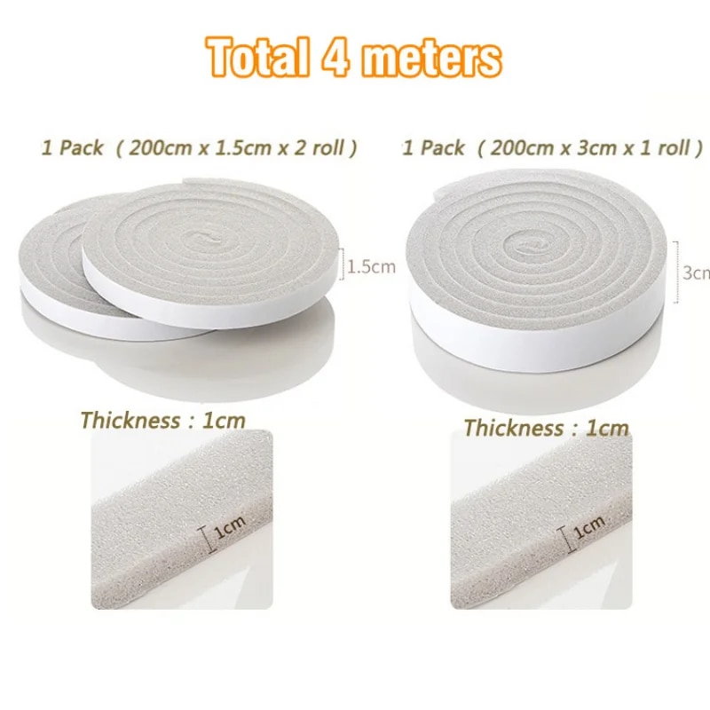 4M（2 Roll） Air Conditioner Insulation Foam Tape Sponge Window Sealing Strips Sound-Proof Weather Stripping Door Seal Gap Blocke. 