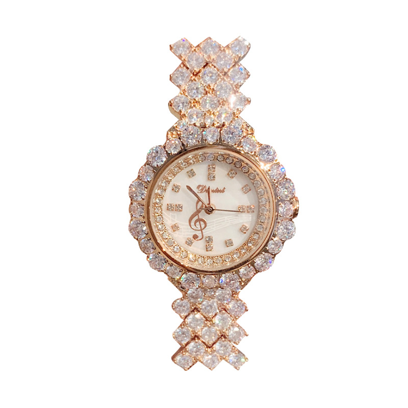 Timmy's New Fashion Full Diamond Bracelet, Notes, Shell Face Quartz Waterproof Watch, Women's Watch. 