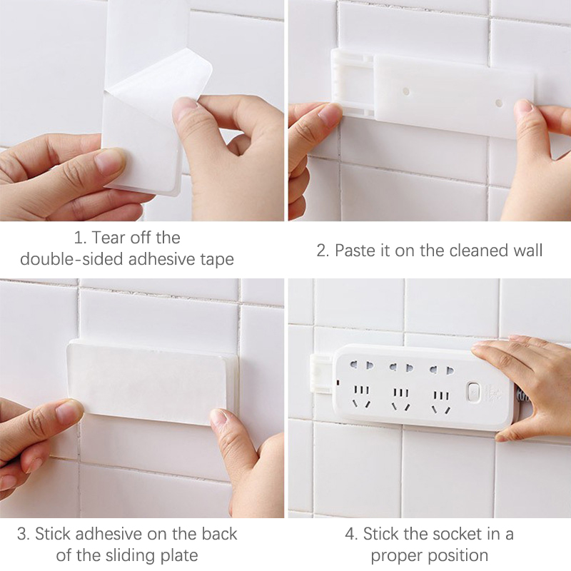 Self-Adhesive Desktop Socket Fixer Cable Organizer Wall Hanging Power Strip Holder Fixator Plug-in Removable Wall-Mounted Fixer jingu. 