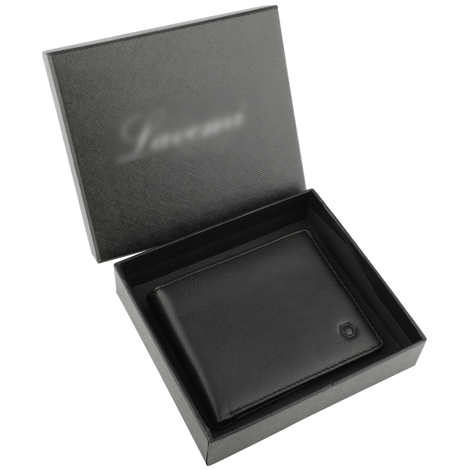 RFID Blocking Cowhide Leather Bifold Wallet For Men With 2 ID Windows Black. 