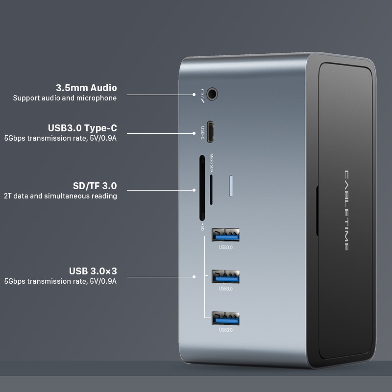 CABLETIME USB Docking Station HUB USB C to 4K HDMI DP RJ45 1000Mbps PD 100W USB3.0 for MacOS Windows Tablet Dock Station C419. 
