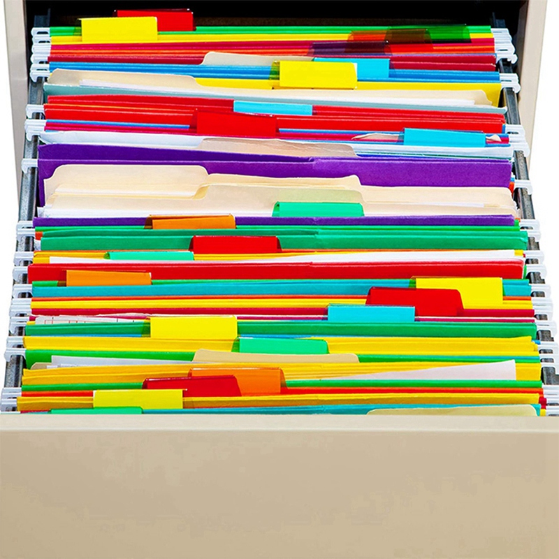 120 Sets Multicolor Hanging File Folder Tabs with Blank Inserts. 