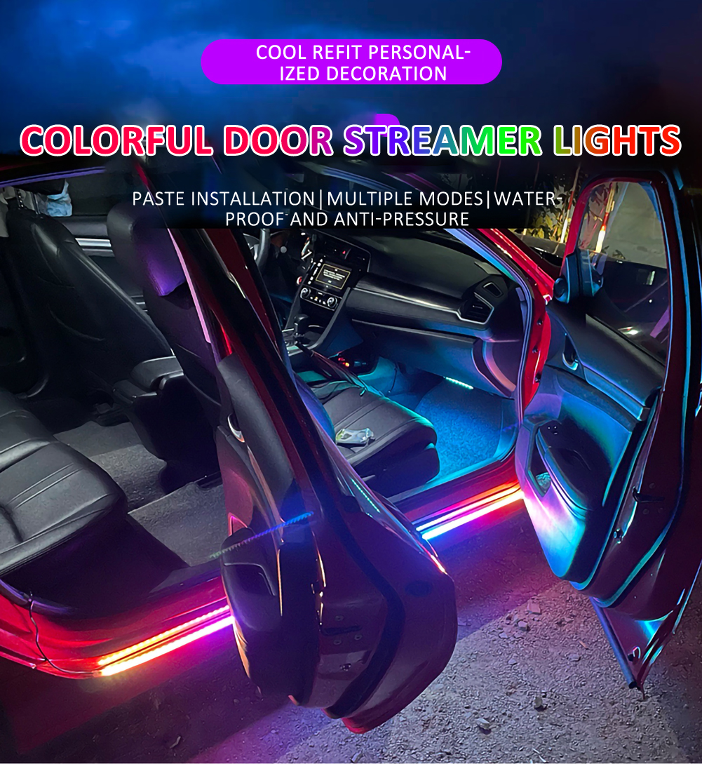 The new car LED dazzling flow of light car door lights chassis lights ambient lights illusion color flowing lights open the door lights super dazzling. 