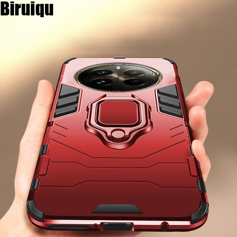 Biruiqu For Realme 12 Pro / Realme 12 Pro Plus 12 Pro + Soft TPU+Hard PC Black Panther Shockproof Slim Protective Case Cover with Kickstand