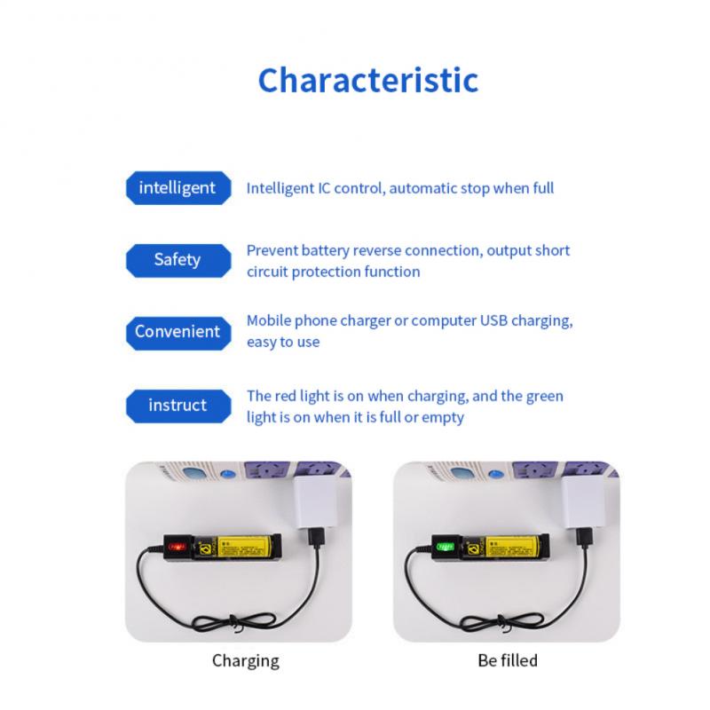 1Pc 18650 Battery Charger USB Battery Adapter / LED Smart Chargering For Rechargeable Batteries. 