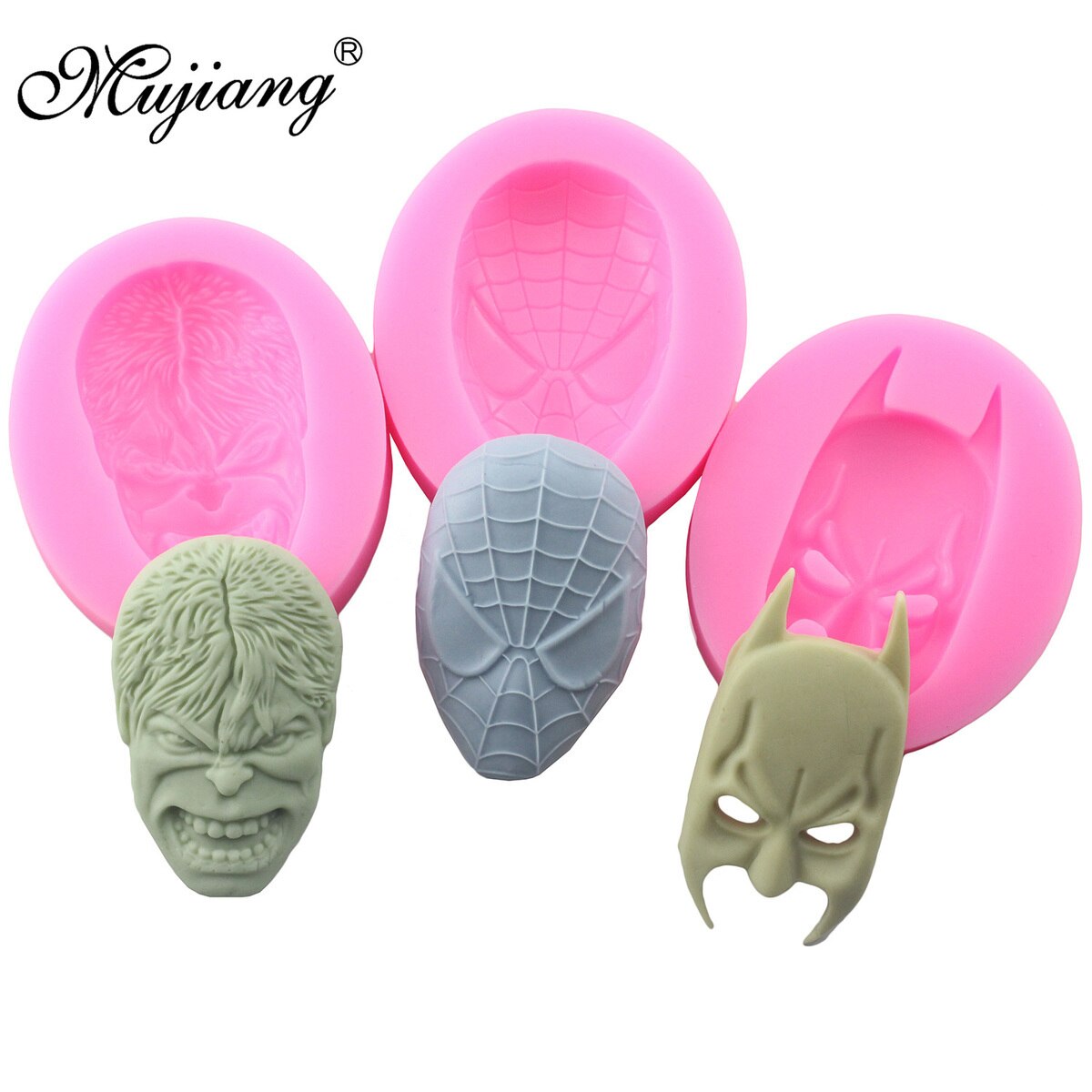 【happy one】Mujiang 3D Spiderman Batman Fondant Chocolate Molds Hulk Face Silicone Cake Mold Cake Decorating Tools Candy Polymer Clay Moulds