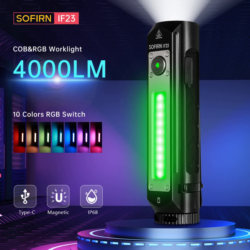 Sofirn IF23 RGB Light 4000lm Powerful LED Flashlight 21700 5V 3A USB C Rejected Floodlight Spotlight Torch with Magnetic