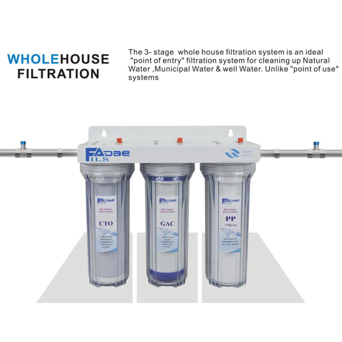 Three Stage Whole House Water Filtration System with Sediment, GAC, Carbon Block, 1/2 inch Inlet & Outlet -Transparent
