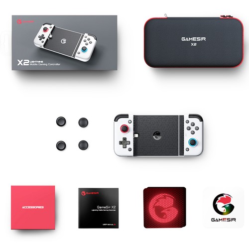GameSir X2 Lightning Mobile Gaming Controller Bluetooth Gamepad for iOS 13 Ultra-low Power Consumption - White. 