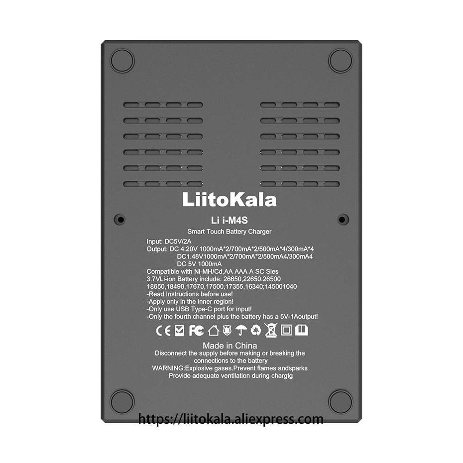 LiitoKala Lii-M4S LCD 18650 Charger 3.7V 18500 21700 26650 1.2V AA AAA NiMH Lithium-ion Battery Charger，USB Output，Touch Buttons. 