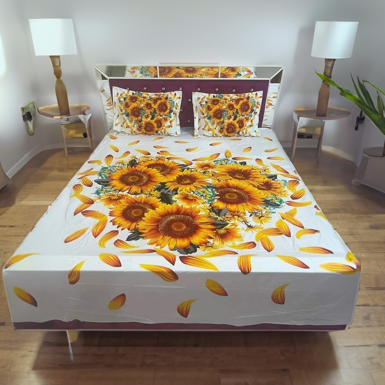 new collection yamin luxury cotton double size twill panel bed sheet size (7.5×8.5)  King size with two pillow cover