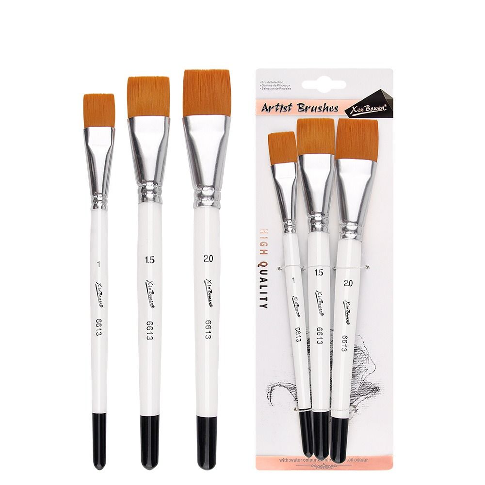 3PCS/Set Oil Painting Brush 3Color Big Flat Head Short Rod Set Nylon Hair Painting Watercolor Brush Artist Painting Brushes